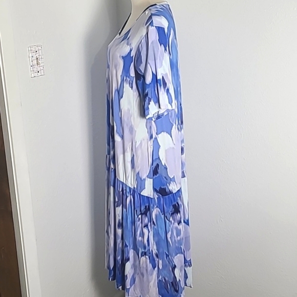 LOGO Blue & White Patterned Midi-Dress with Side Pockets, Size Large - Picture 6 of 11